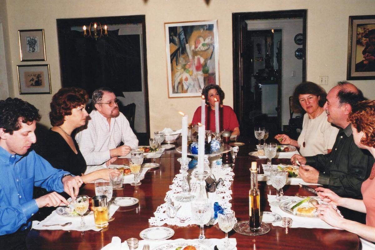 A dinner at the Kreeger house on Miami Beach. In the photo from left to right: law student and middle son David Kreeger; Judge Gisela Cardonne; Jon Ely, a former UM law professor; Judy Kreeger, unidentified; UM Law Professor Bernard Oxman; Karen Kreeger (David’s wife). According to the family this might have been the dinner in which Gisela and Jon met. They met through the Kreegers and later married. “They were not the only couple to find each other through Mom and Dad’s dinners,” son Daniel Kreeger said.