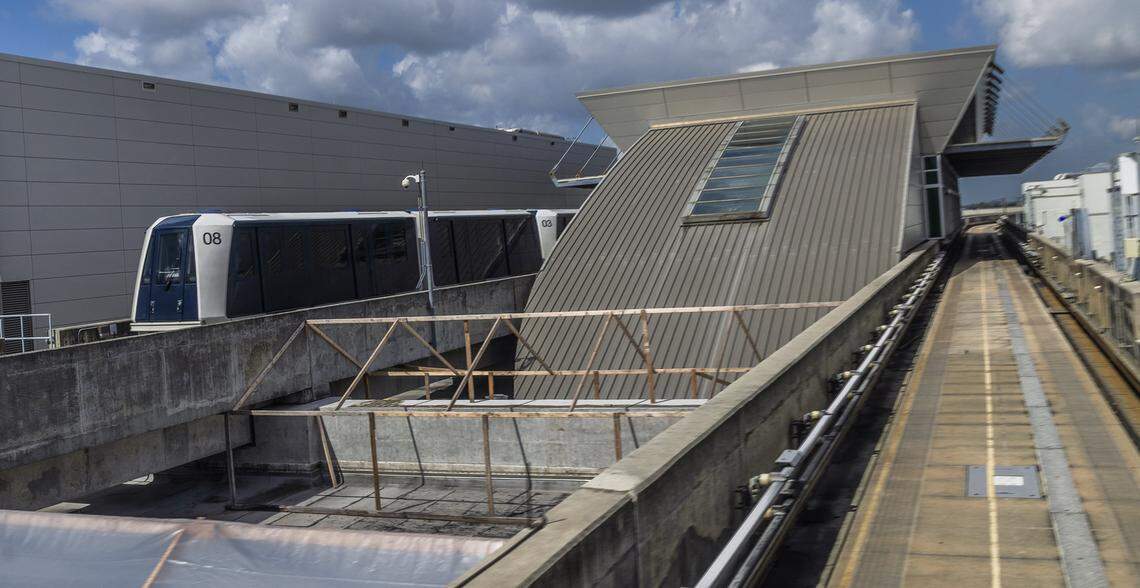 The MIA Skytrain departs from the station 2, as the Skytrain system service is fully restored ahead of Labor Day weekend in Miami, on Thursday, August 28, 2025.