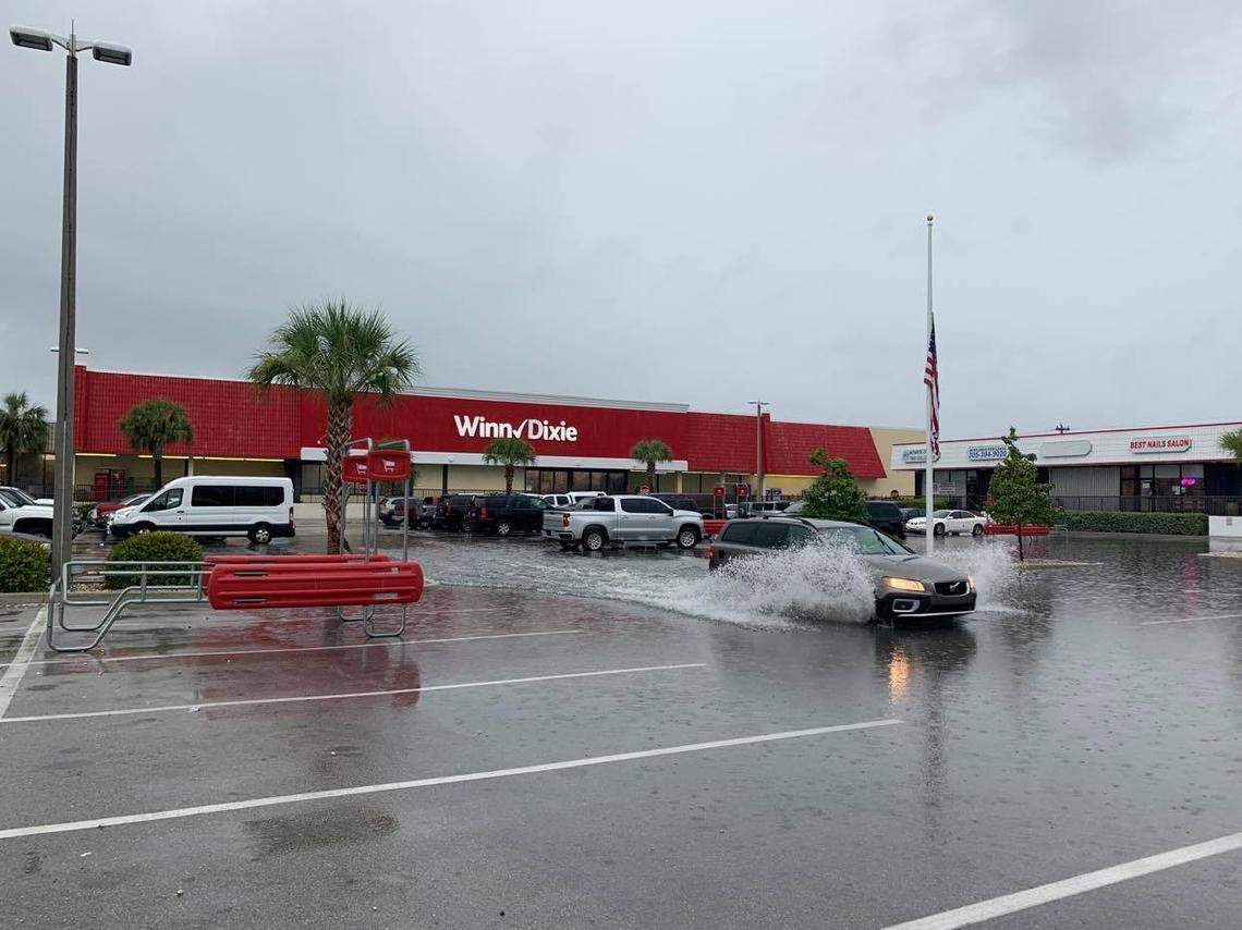 The Winn-Dixie Shopping Center parking lot in Big Pine Key, often prone to flooding in heavy rains, according to residents, is similarly soaked from Tropical Depression 19 on Saturday morning, Sept. 12, 2020.