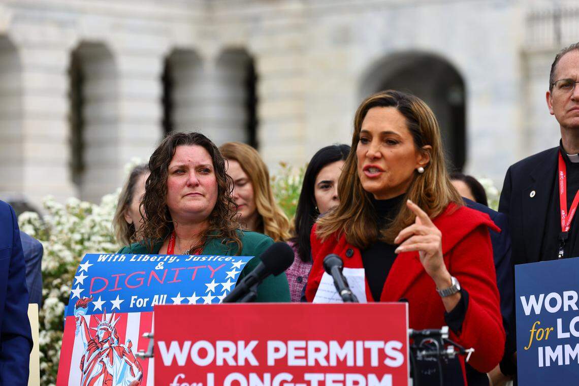 U.S. Rep. Maria Salazar speaks about her Dignity Act bill, which she says is not an amnesty bill but rather provides a legal pathway for immigrants who have been living in the United States for years, paying taxes, and have no criminal record. Angela Della Valle says the bill would help her family.