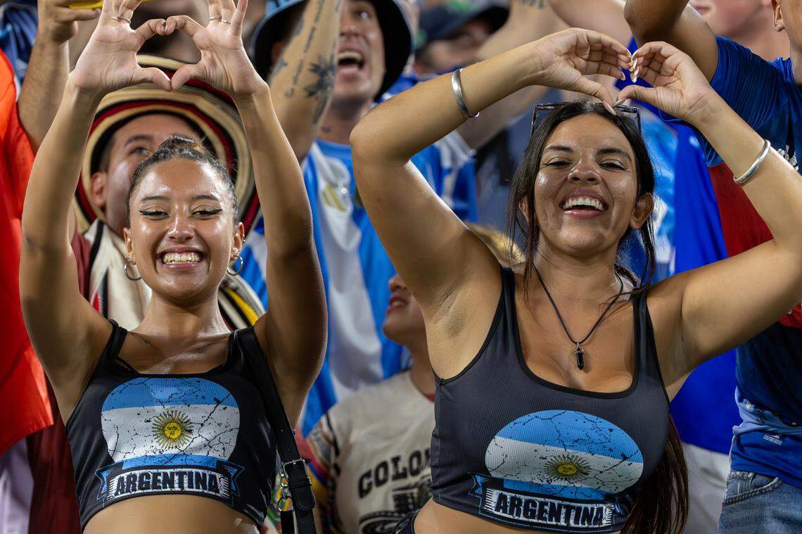Argentinian fans show their support before the start of the Copa America 2024 Final soccer match against Colombia at Hard Rock Stadium on Sunday, July 14, 2024, in Miami Gardens, Fla.