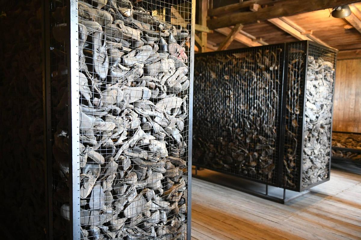 A quarter of the mission participants traveled to Poland before going to Israel, visiting the concentration camps operated by the Nazis when they occupied the country during World War II. The metal containers contain shoes of the people who died at the camps.