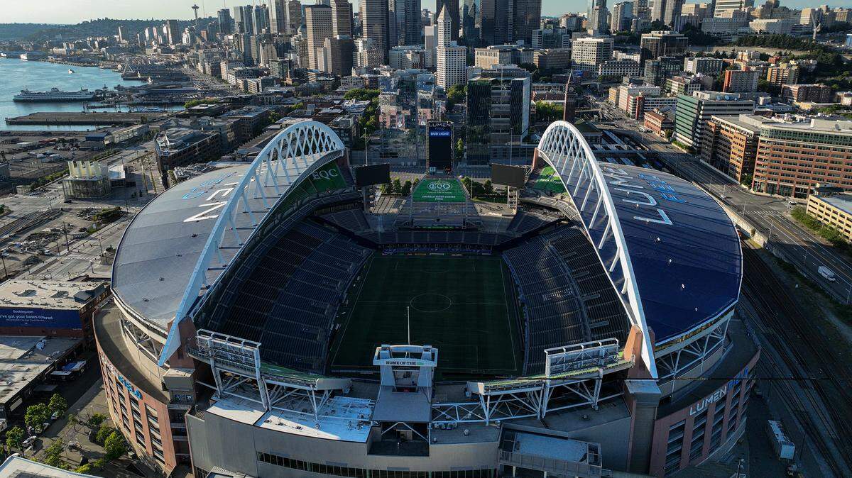 In an aerial general view, Lumen Field, a host of 2026 FIFA World Cup, is seen on June 28, 2023 in Seattle, Washington.