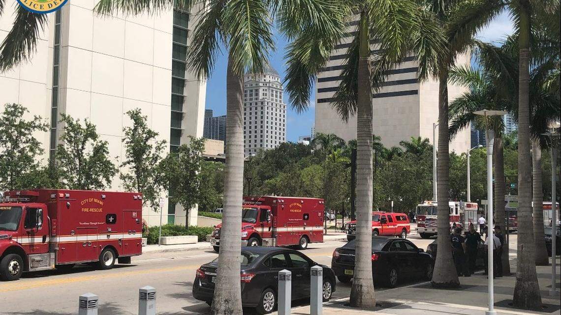 Miami police released this image of an area near 401 NW Second Ave. after someone called in a possible bomb threat to the Department of Children and Families office inside the Rohde building near the family courthouse.