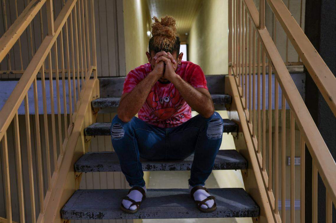 Venezuelan Luis Oswaldo, 39, was stranded at a La Quinta hotel in San Antonio after his flight to Delaware, arranged by operatives working for Gov. Ron DeSantis, was canceled without warning. At least 20 other migrants were left with few resources and no idea where to go next.