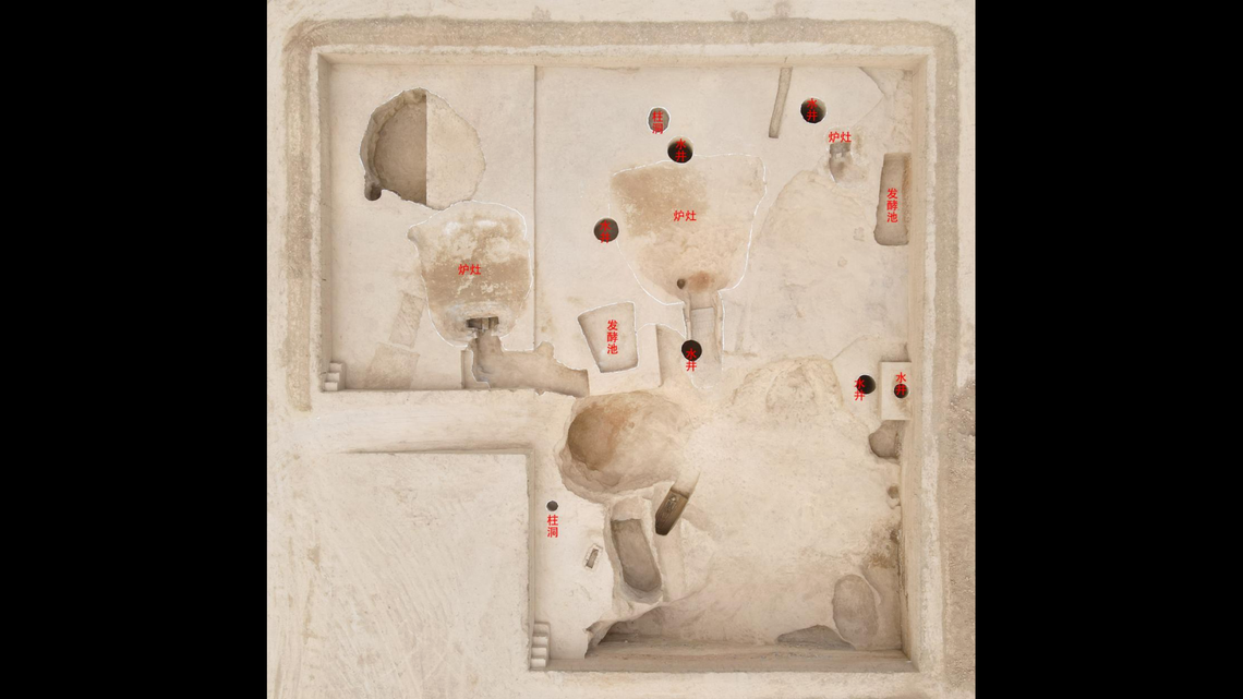 Archaeologists unearthed the ruins of an ancient wine-making site in China. A photo shows a panoramic view of the site.