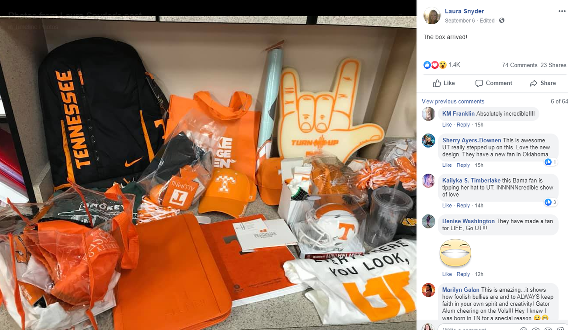 The “fan pack” included shirts, bracelets and pens — enough to share with his class.