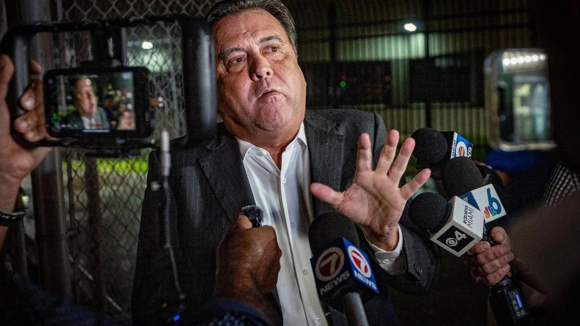 Defiant Miami Commissioner Alex Diaz de la Portilla tells reporters after bonding out of jail Thursday night that his arrest was politically motivated.