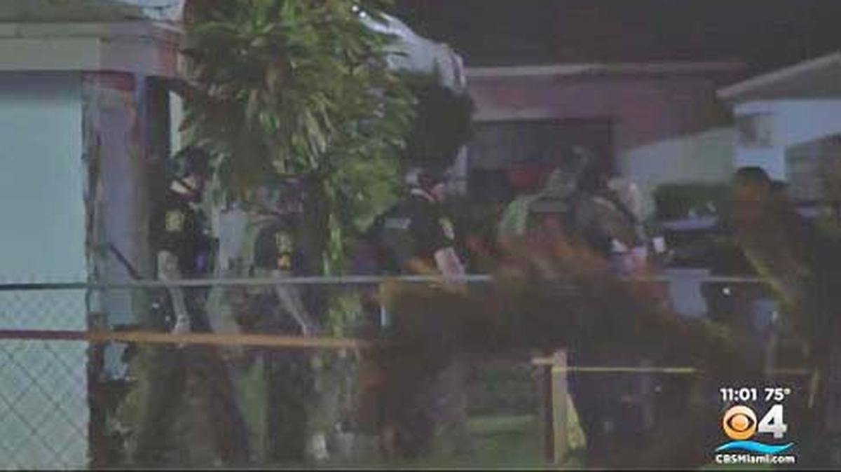 Police conduct a search after receiving a Crime Stoppers tip at around 10:40 a.m. The call led authorities to a neighborhood off 206 Street and 29 Avenue. (Photo courtesy of CBS4.