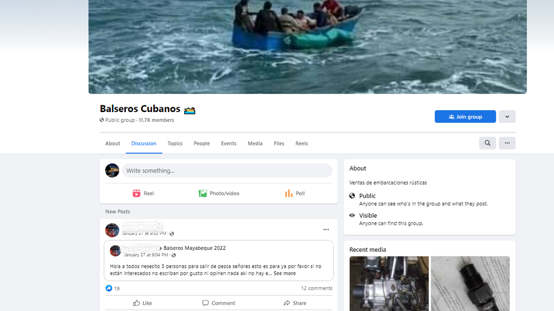 One of the Facebook groups Cubans use to buy and sell boat parts to build makeshift vessels to come to the United States