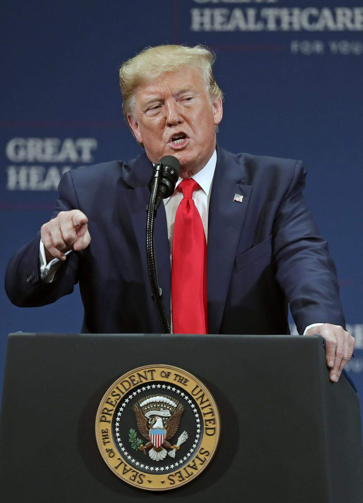 President Donald Trump delivers remarks on Medicare on Thursday in The Villages in Central Florida.