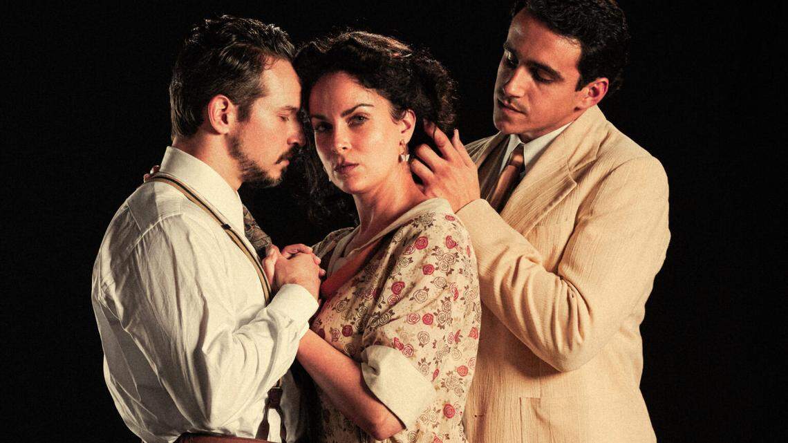 Brandon Espinoza, Hannia Guillen and Gabriell Salgado in Miami New Drama’s 20th-anniversary production of ‘Anna in the Tropics’ at the Colony Theatre.