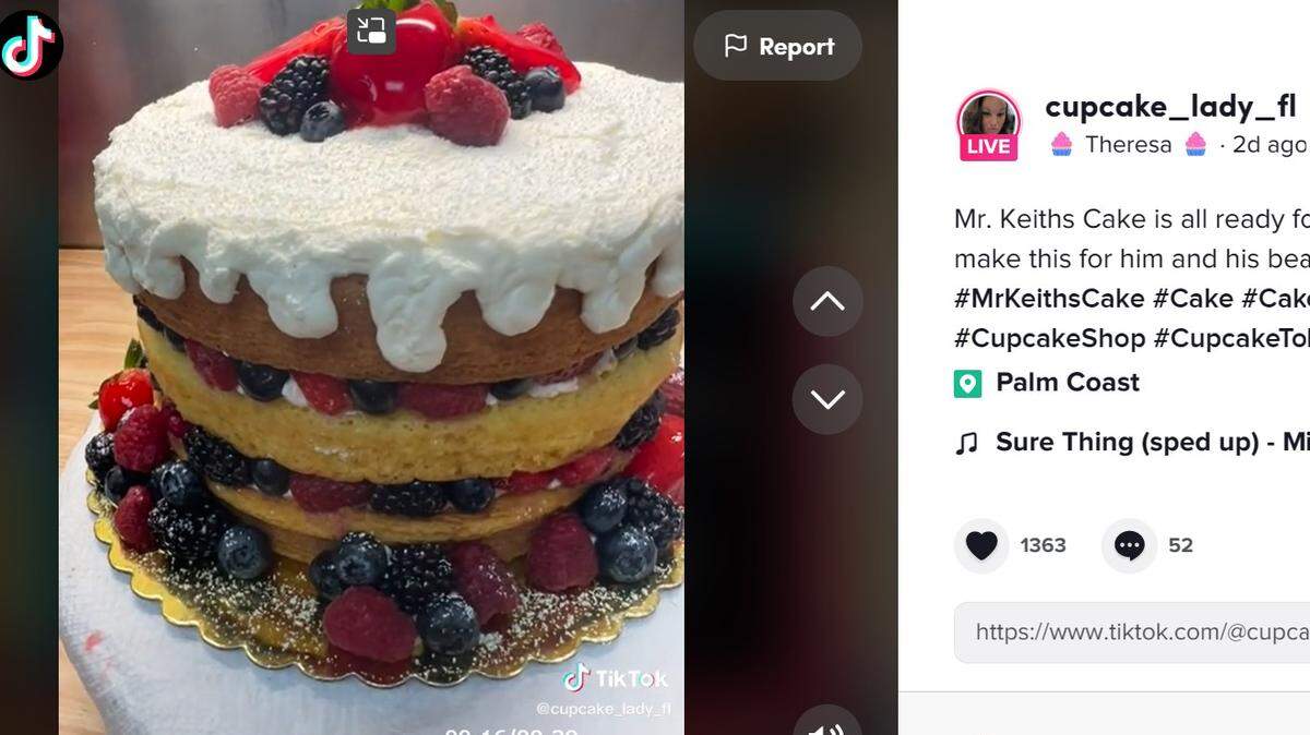 Birthday cake for Mr. Keith’s wife at Cupcake Cafe in Palm Coast, Florida/TikTok screenshot