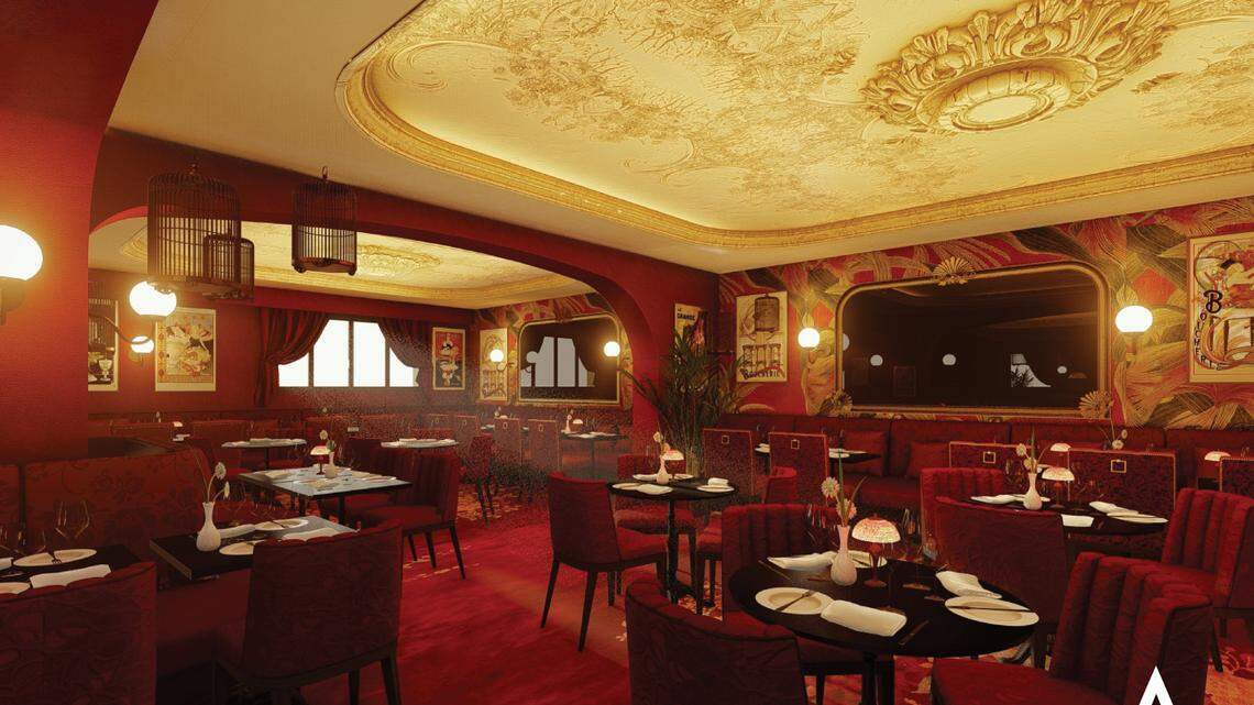 A rendering shows the elegant dining room of Le Jardin Boucherie from New York’s The Group.