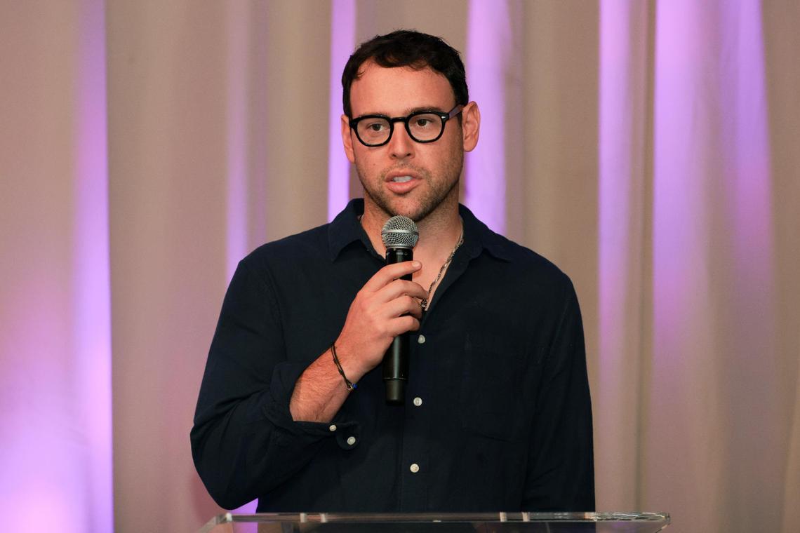 Scooter Braun of Nova Exhibition Miami speaks at Greenwich Studios in North Miami. The Nova Exhibition is an in-depth remembrance of the deadly attacks by Hamas at The Nova Music Festival on October 7th of last year.