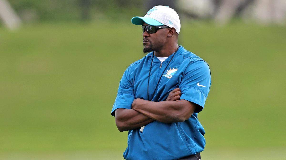 Miami Dolphins head coach Brian Flores looks on during practice at Baptist Health Training Complex in Hard Rock Stadium on Thursday, October 7, 2021 in Miami Gardens, Florida, in preparation for their game against the Tampa Bay Buccaneers at Raymond James Stadium, on Sunday, October 10.