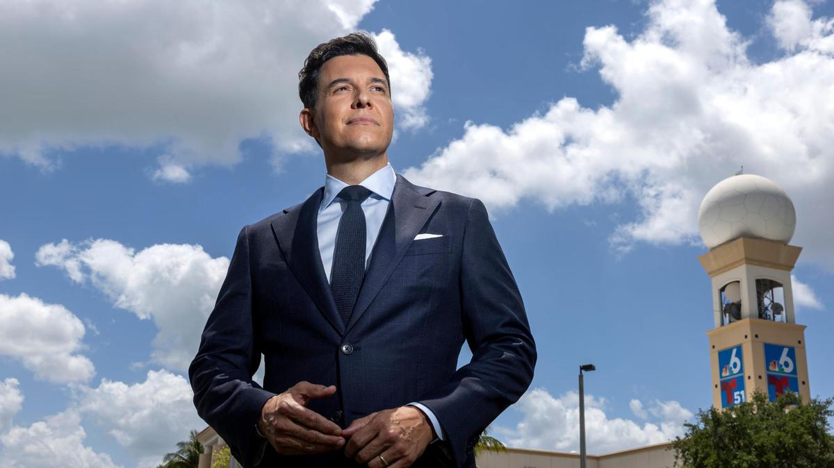 Tom Llamas outside of the NBC 6 South Florida newsroom, where he previously worked. Llamas replaced Lester Holt as the anchor and managing editor of NBC Nightly News.