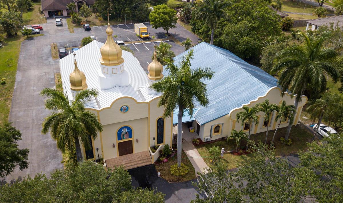Aerial view of St. Nicholas Ukrainian Orthodox Church in Cooper City.
