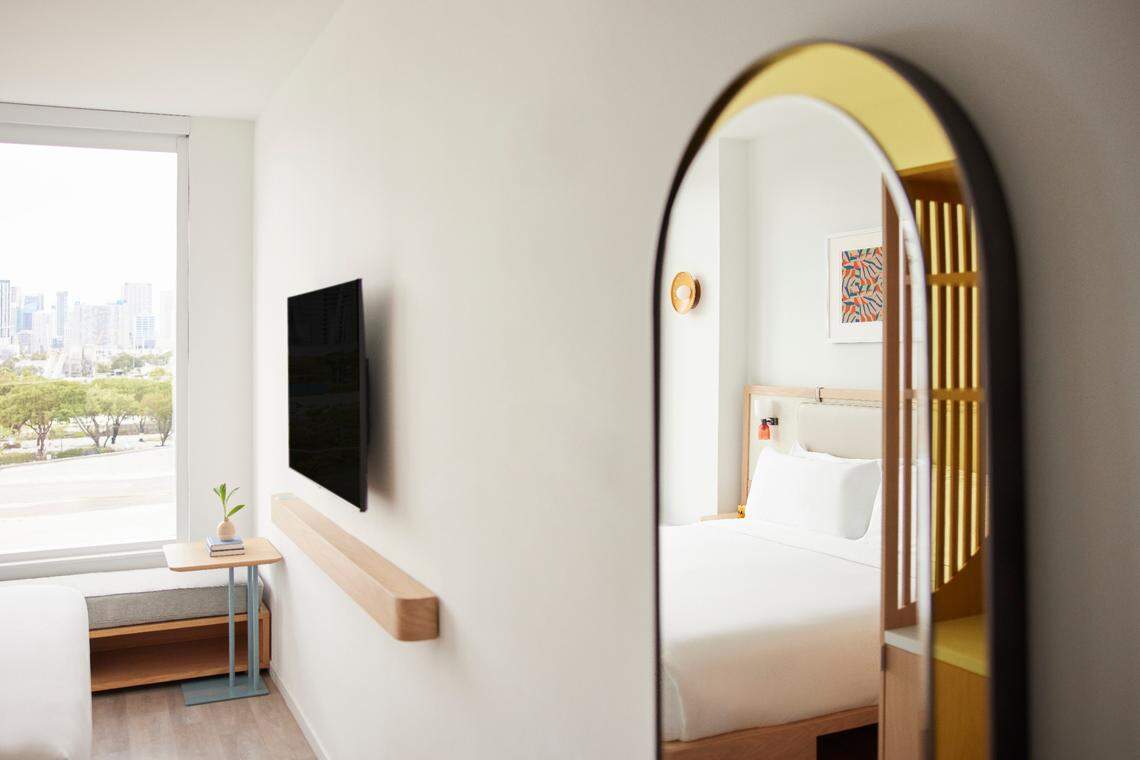 One of the king rooms at Arlo Wynwood hotel.