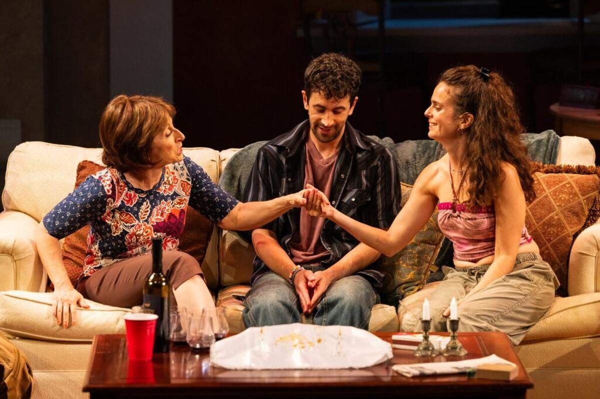 Irene Adjan as Deborah, Stephen Stocking as Noah and Arielle Goldman as Izzy in the world premiere of Jonathan Spector’s “Birthright” at Miami New Drama.
