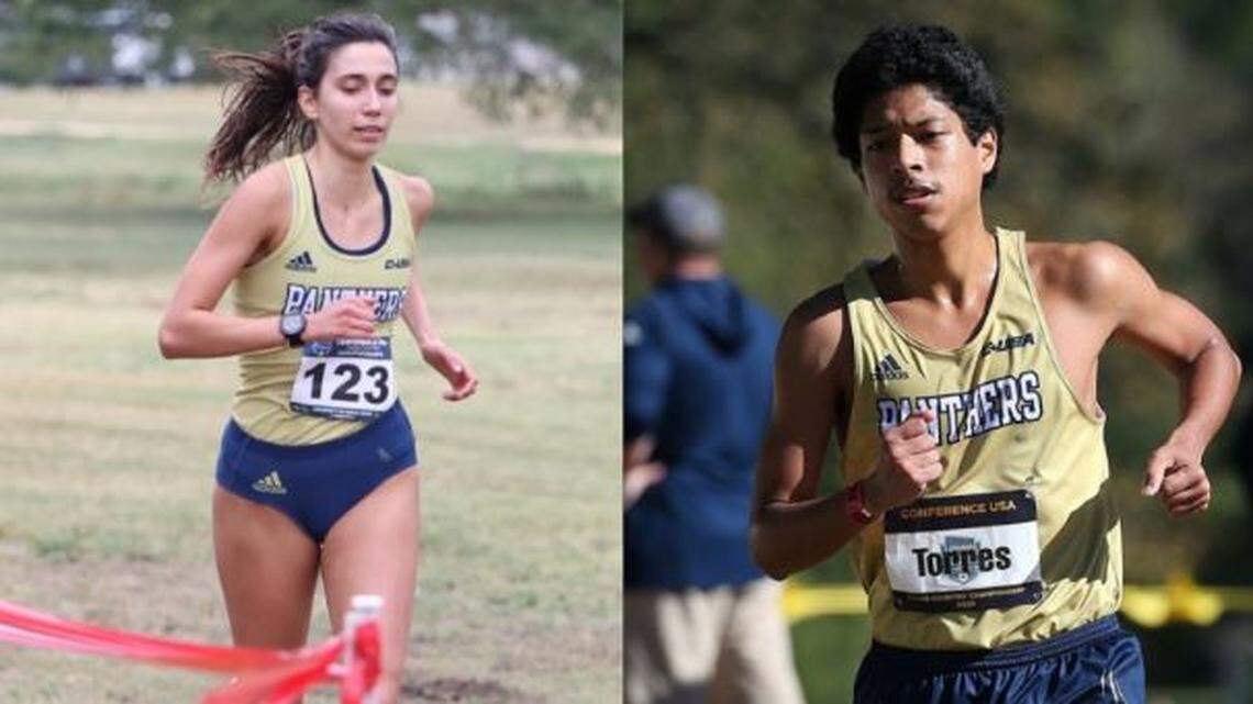 From left, Andrea Loizidou of the FIU women’s track team (left) and Eliseo Torres of the FIU men’s track team.