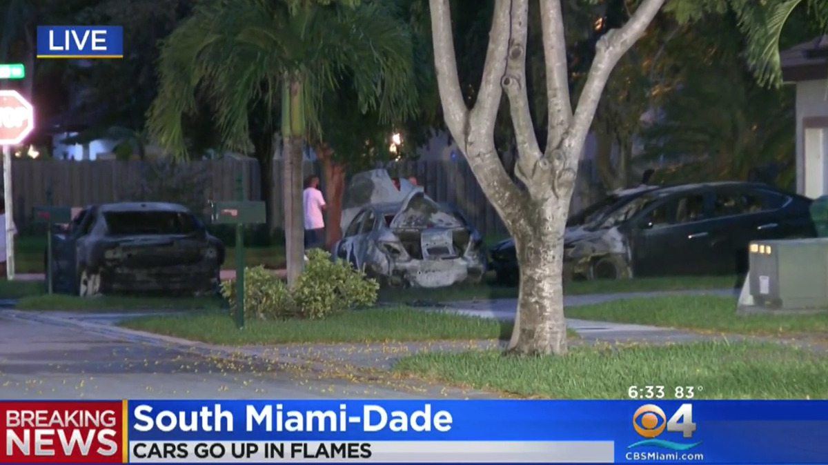 Four cars went up in flames in a South Miami-Dade neighborhood on Aug. 16, 2018.