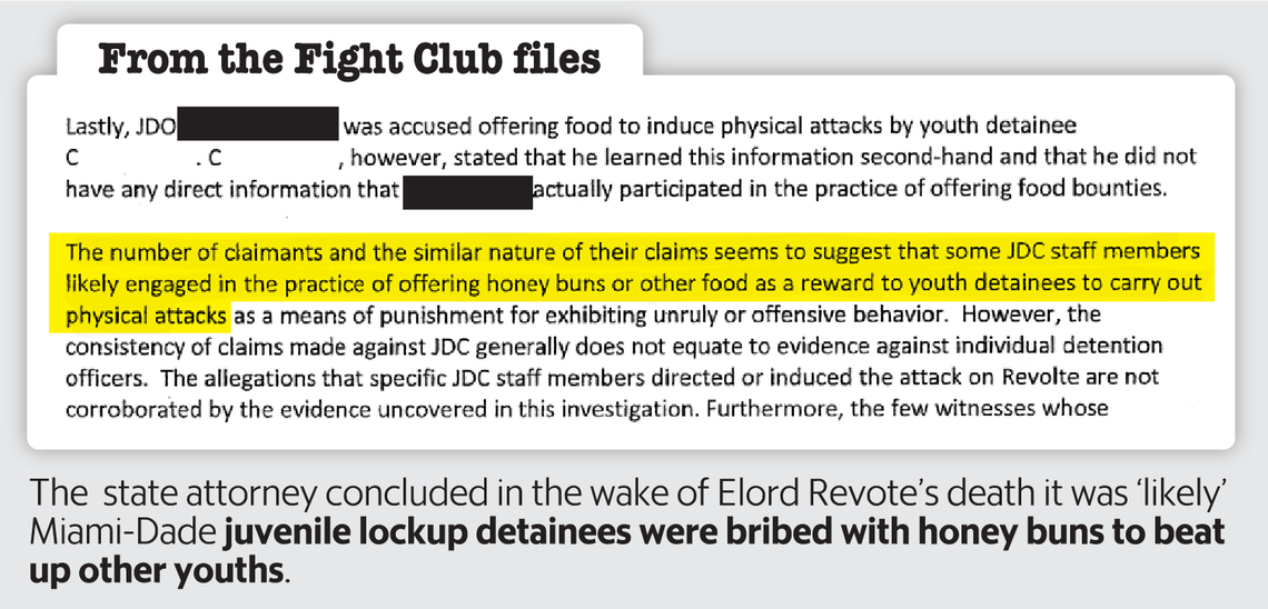 A report by the Miami-Dade State Attorney's Office said it was 'likely' that detention officers offered snacks to youths as inducements to attack their peers, but that no charges could be filed in the death of Elord Revolte. Despite that finding, on Monday, April 30, 2018, a federal grand jury charged detention officer Antwan Johnson with violating the civil rights of Elord, who was brutally beaten by a dozen detainees, allegedly on Johnson's instructions.