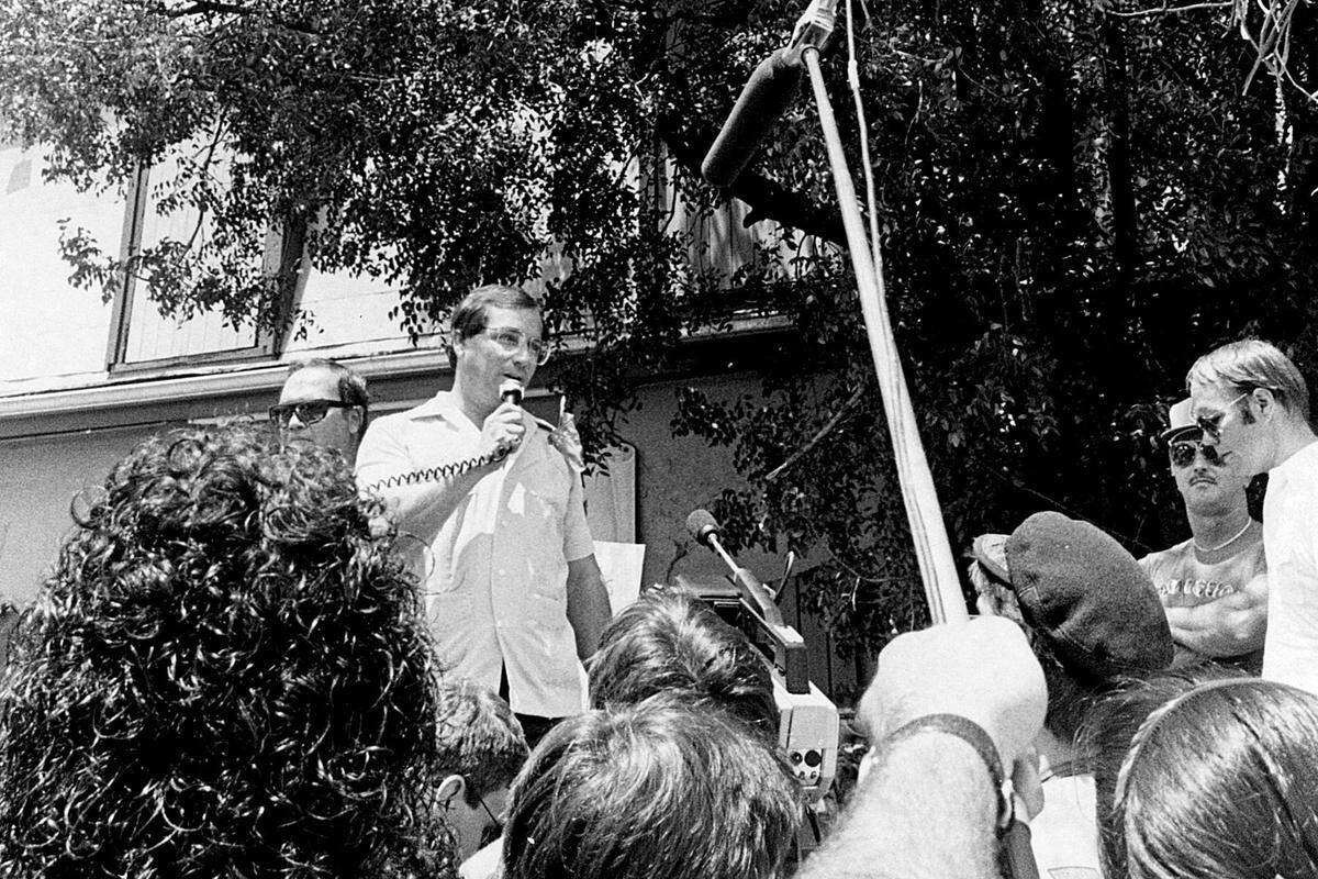 Key West Mayor Dennis Warlow address locals during the founding of the Conch Republic on April 23, 1982.