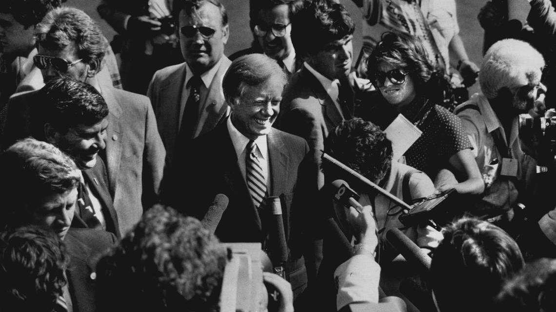 President Jimmy Carter arrives at Fort Lauderdale airport in 1980 for a visit to South Florida. John Doman Miami Herald File