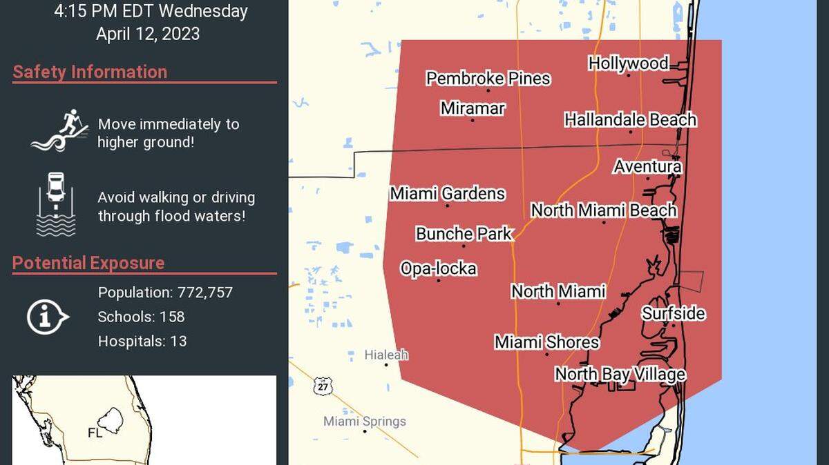Flash flood warning issued for parts of Miami-Dade and Broward on Wednesday afternoon, April 12, 2023.