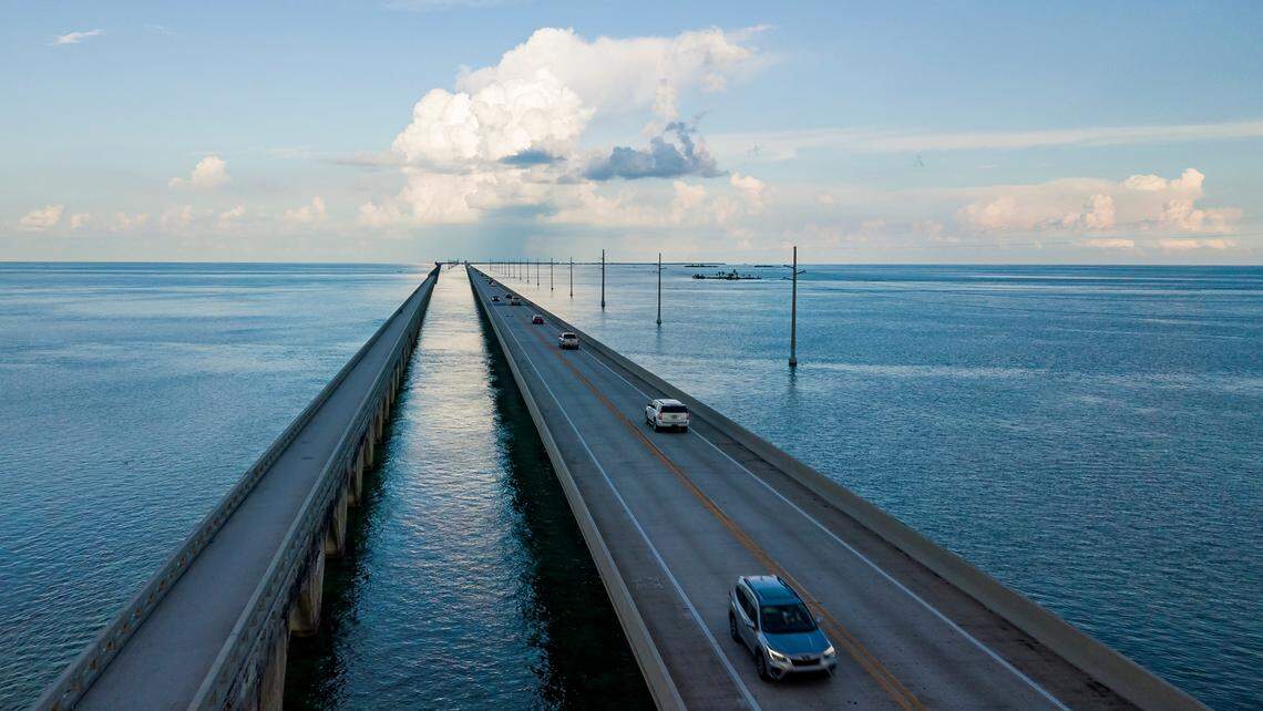 Cars make their way down the Overseas Highway’s Seven Mile Bridge near Little Duck Key and Bahia Honda State Park on Monday, Oct. 11, 2021.