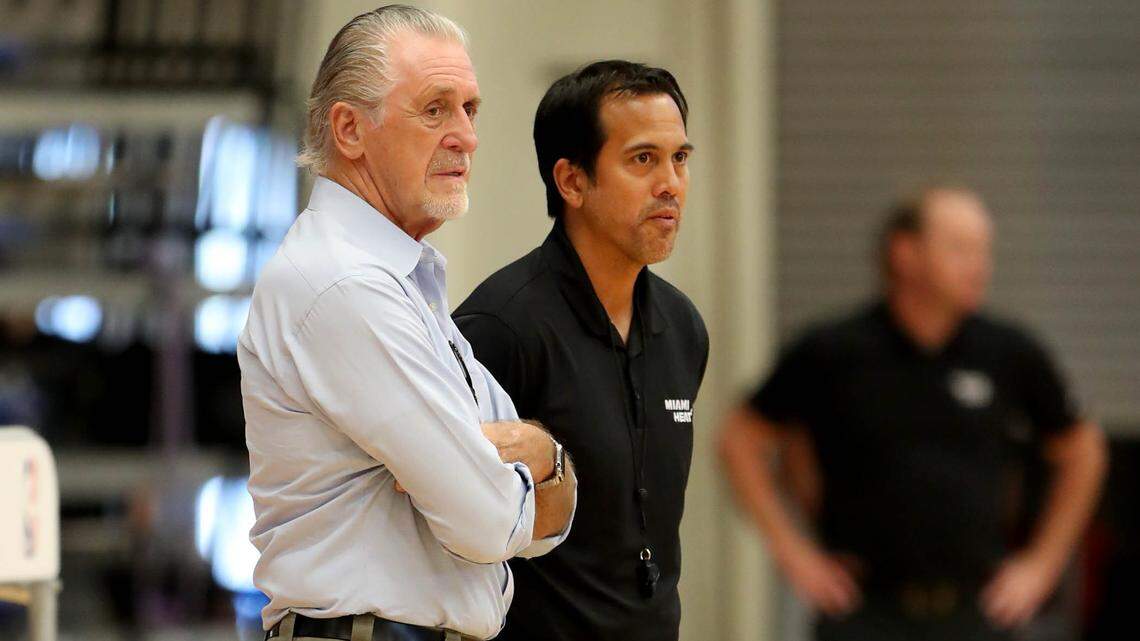 Miami Heat president Pat Riley and Miami Heat coach Erik Spoelstra at Miami Heat training camp.