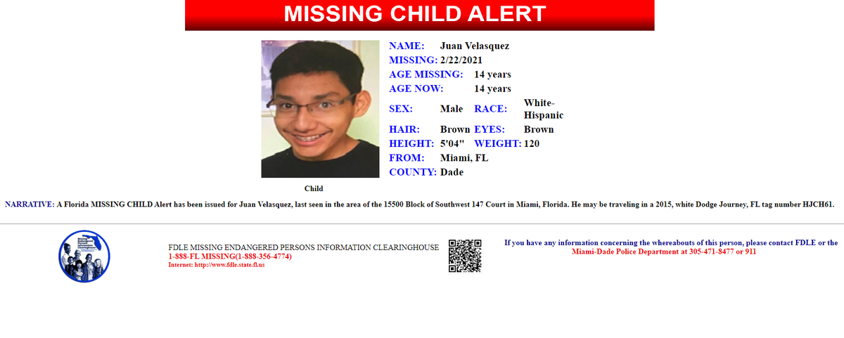 Missing Child Alert for Juan Velasquez