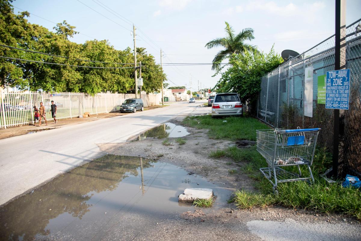 The entrance to a section of the Miami Soar mobile home park is remains flooded after a recent rainstorm on June 24, 2019. The new Miami Soar landlords have raised rent of the mobile park property to a price that residents feel is too high.