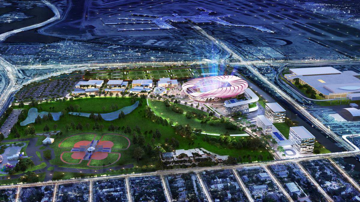 A rendering of Miami Freedom Park, the mall, commercial complex and soccer stadium proposed by David Beckham and partners for Miami’s Melreese golf course. Administrators at the nearby Miami International Airport have concerns about the project.