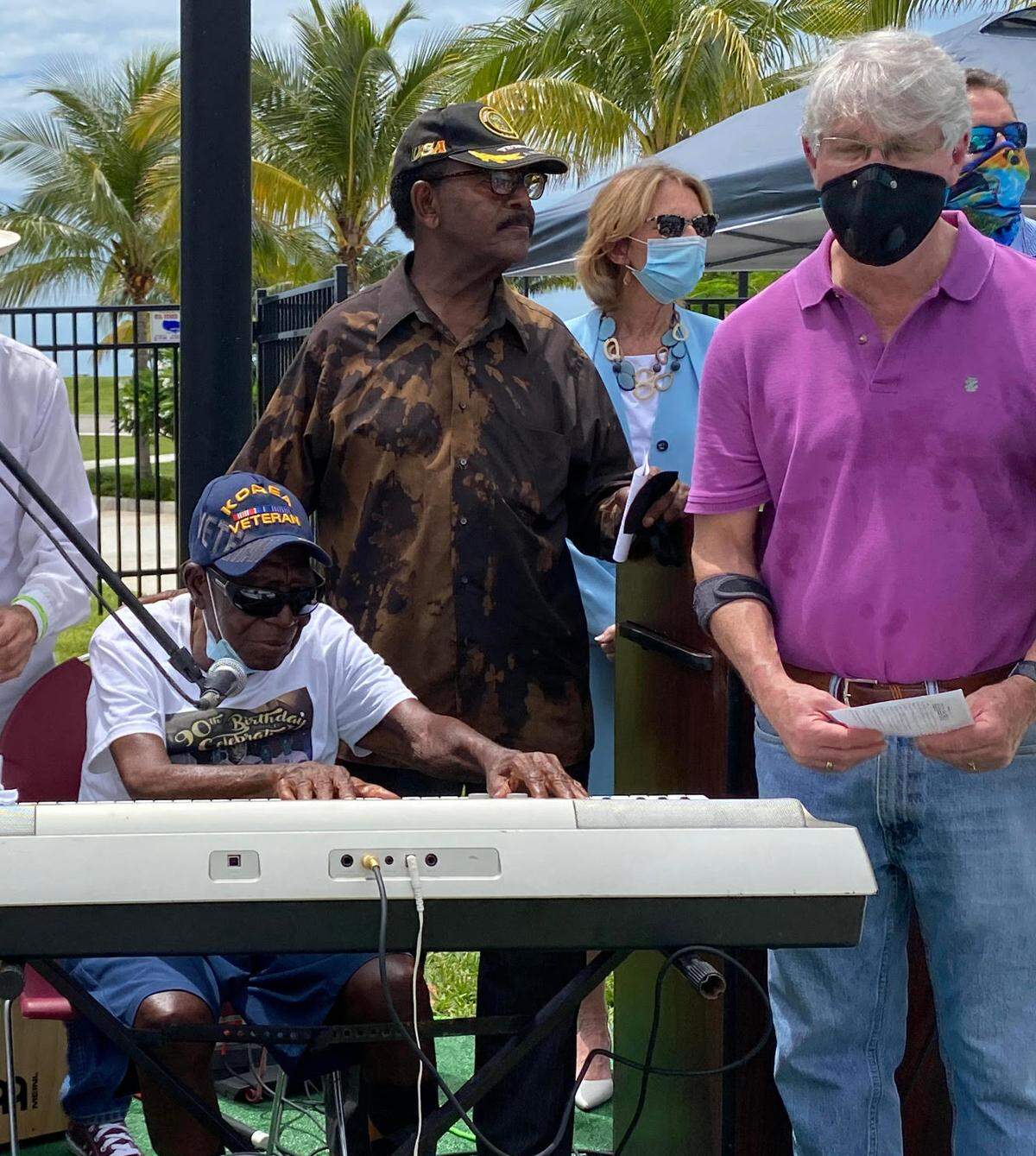 Coffee Butler, center, performed Friday, June 19, 2020, at the Truman Waterfront Park where the city has named its amphitheater after him.