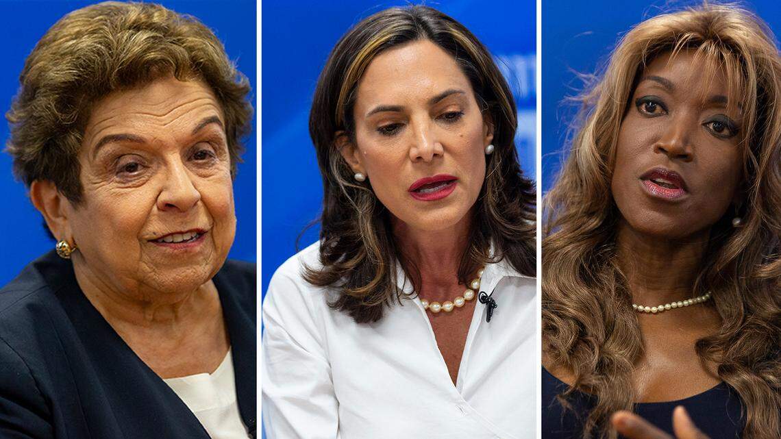 From left: Donna Shalala (D), Maria Elvira Salazar, (R) and Mayra Joli (NPA)