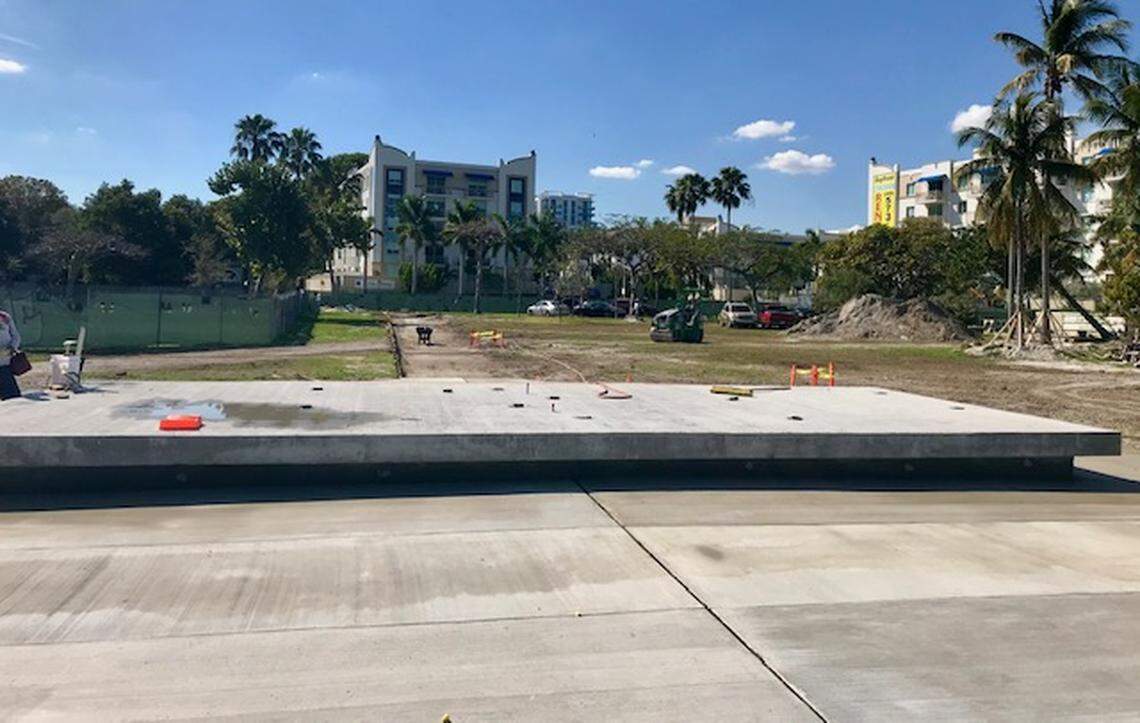 Concrete platform in Pallot Park that will display a giant M sculpture — that’s M for developer Jose Milton.