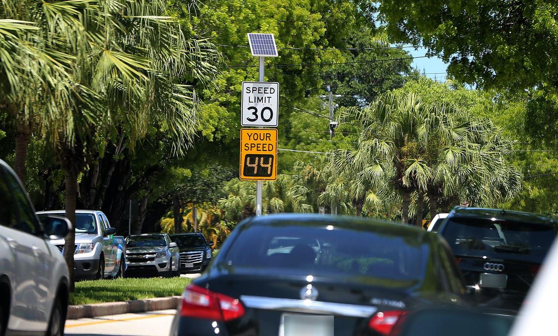 Cars drive over the speed limit in the northbound lanes of Alton Road on May 1, 2020. Police agencies said excessive, dangerous speeding is way up on roads that have been nearly emptied by stay-home orders during the coronavirus pandemic.
