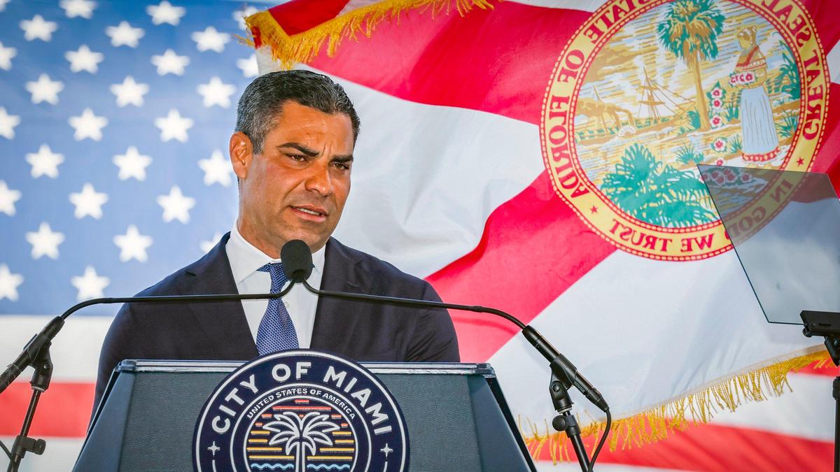 Miami Mayor Francis Suarez delivers his final State of the City address at the former Melreese Golf Course, the future site of Miami Freedom Park, on Wednesday, Jan. 15, 2025.