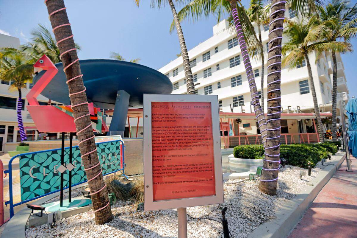 A view of the closed Clevelander South Beach Hotel and Bar as the novel coronavirus pandemic continues on Thursday, April 9, 2020, in Miami Beach.