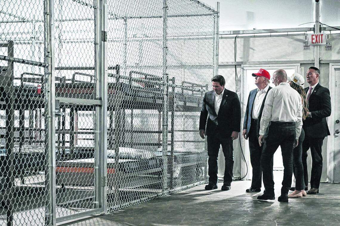 U.S. President Donald Trump and Florida Governor Ron DeSantis tour ‘Alligator Alcatraz’ immigration detention center located at the Dade-Collier Training and Transition Airport in Ochopee, July 1.