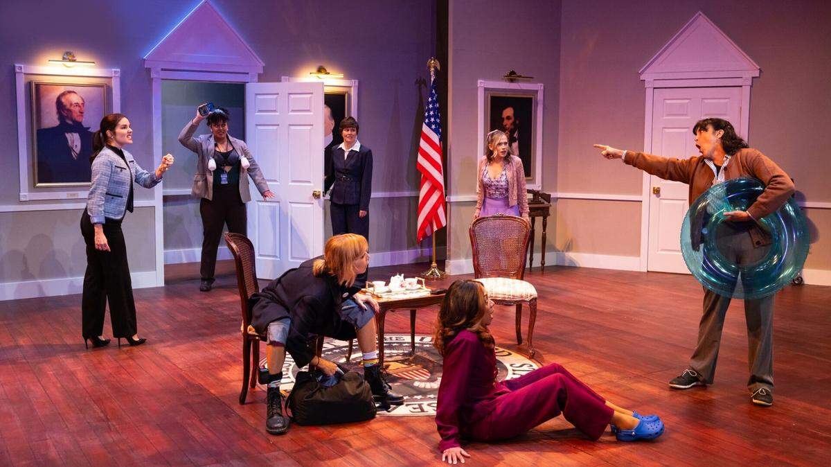 The cast of Zoetic Stage’s “POTUS: Or, Behind Every Great Dumbass are Seven Women Trying to Keep Him Alive.” The comedy runs through Sunday, Jan. 26 in the Carnival Studio Theater at the Adrienne Arsht Center for the Performing Arts, Miami.