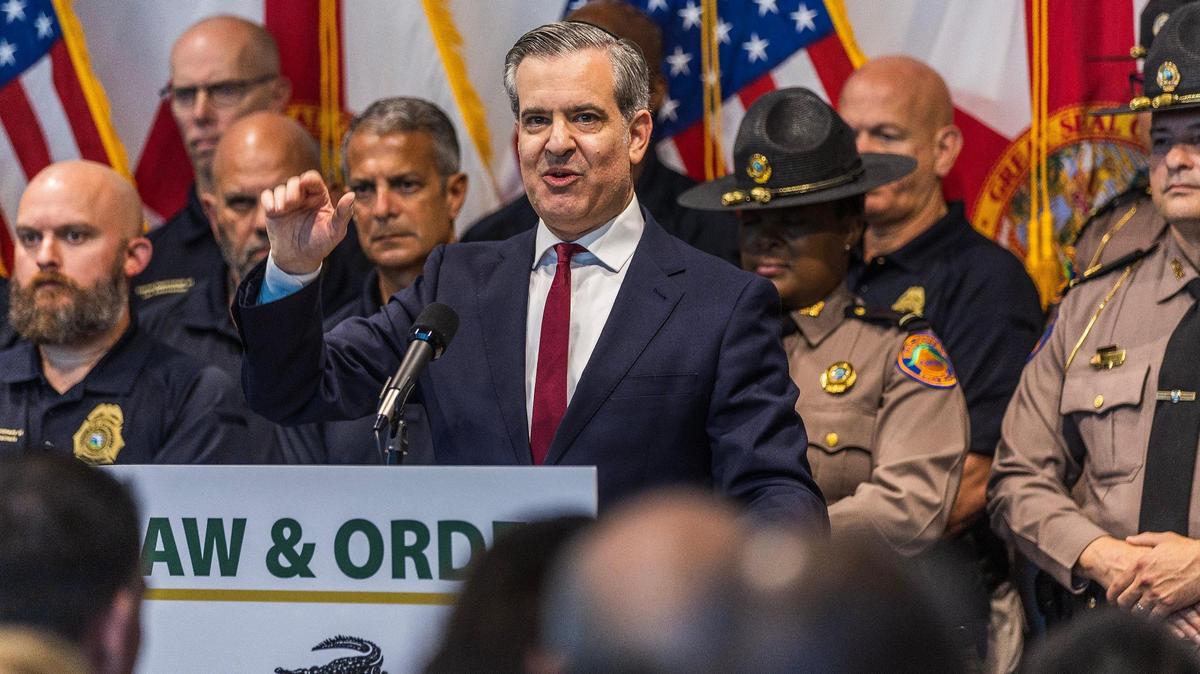 Miami Beach Mayor Steven Meiner speaks at a press conference on March 5, 2024. Meiner proposed a resolution to put limits on protests in the city that passed unanimously Wednesday.