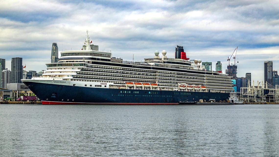 The Queen Elizabeth sits docked at PortMiami on Thursday, Oct. 16, 2025.