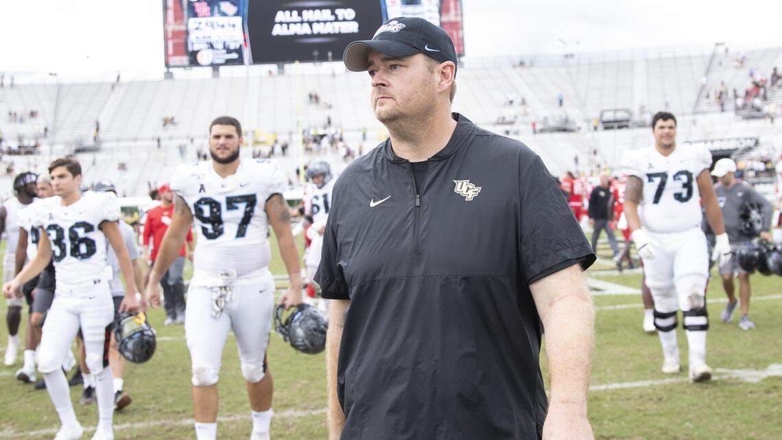 Central Florida head coach Josh Heupel walks off the field with a 44-29 victory over Houston in an NCAA college football game in Orlando, Fla., Saturday, Nov. 2, 2019.