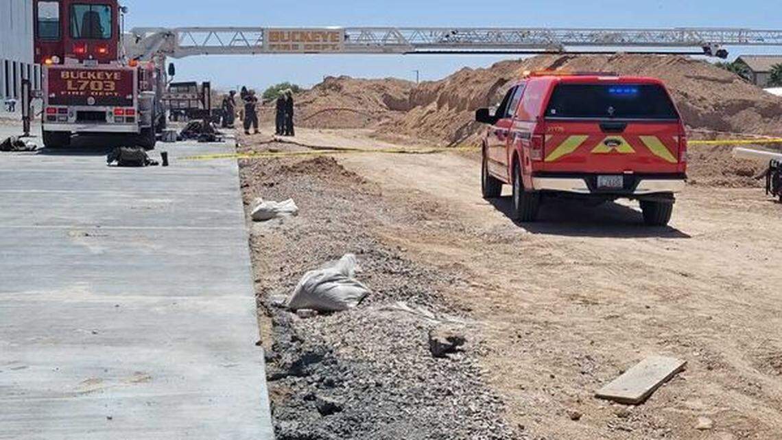 A construction worker fell 100 feet into a hole at a Buckeye construction site, Arizona firefighters say. His family reports that he died.