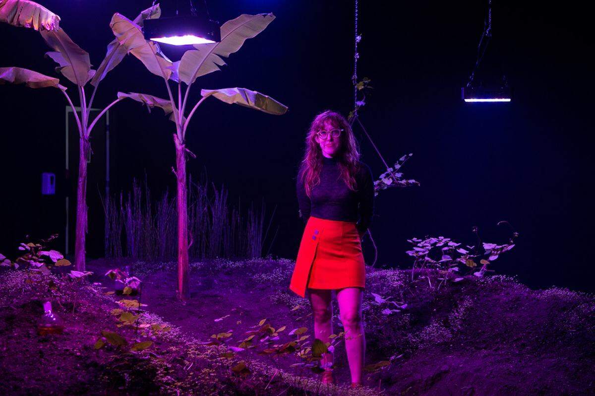 Jessica Segall’s “Reverse Alchemy on the Gold Coast” at Locust Projects includes a gold-fed garden with plants common in South Florida. (Photo courtesy of World Red Eye)