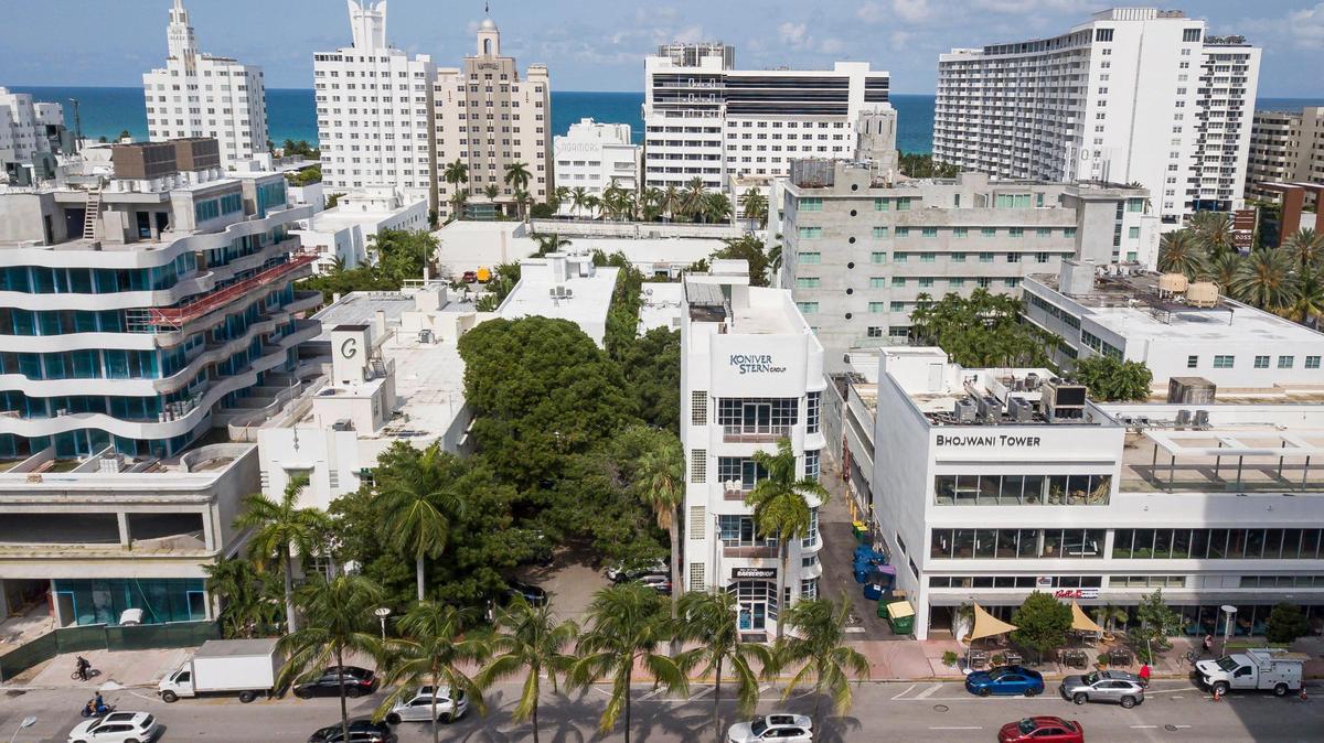 An aerial view of South Beach on June 21, 2023.