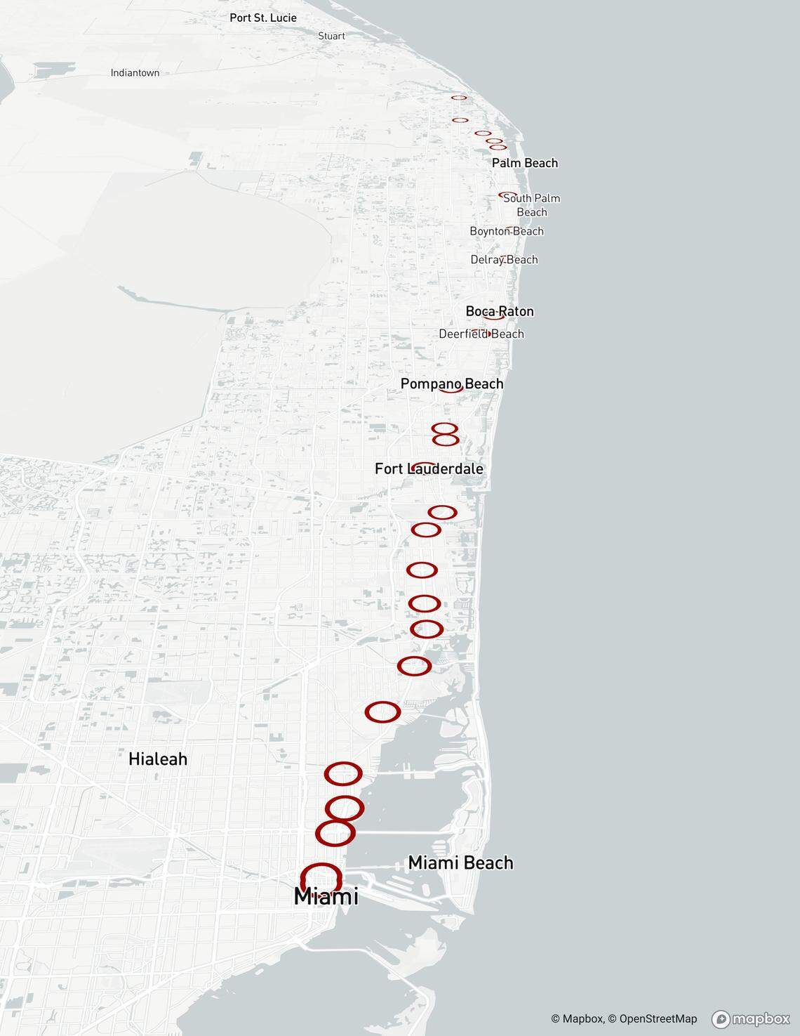 This rendering shows the potential stops along the Florida East Coast Railway that could be developed and preserved as affordable housing areas using the new plan unveiled Monday.